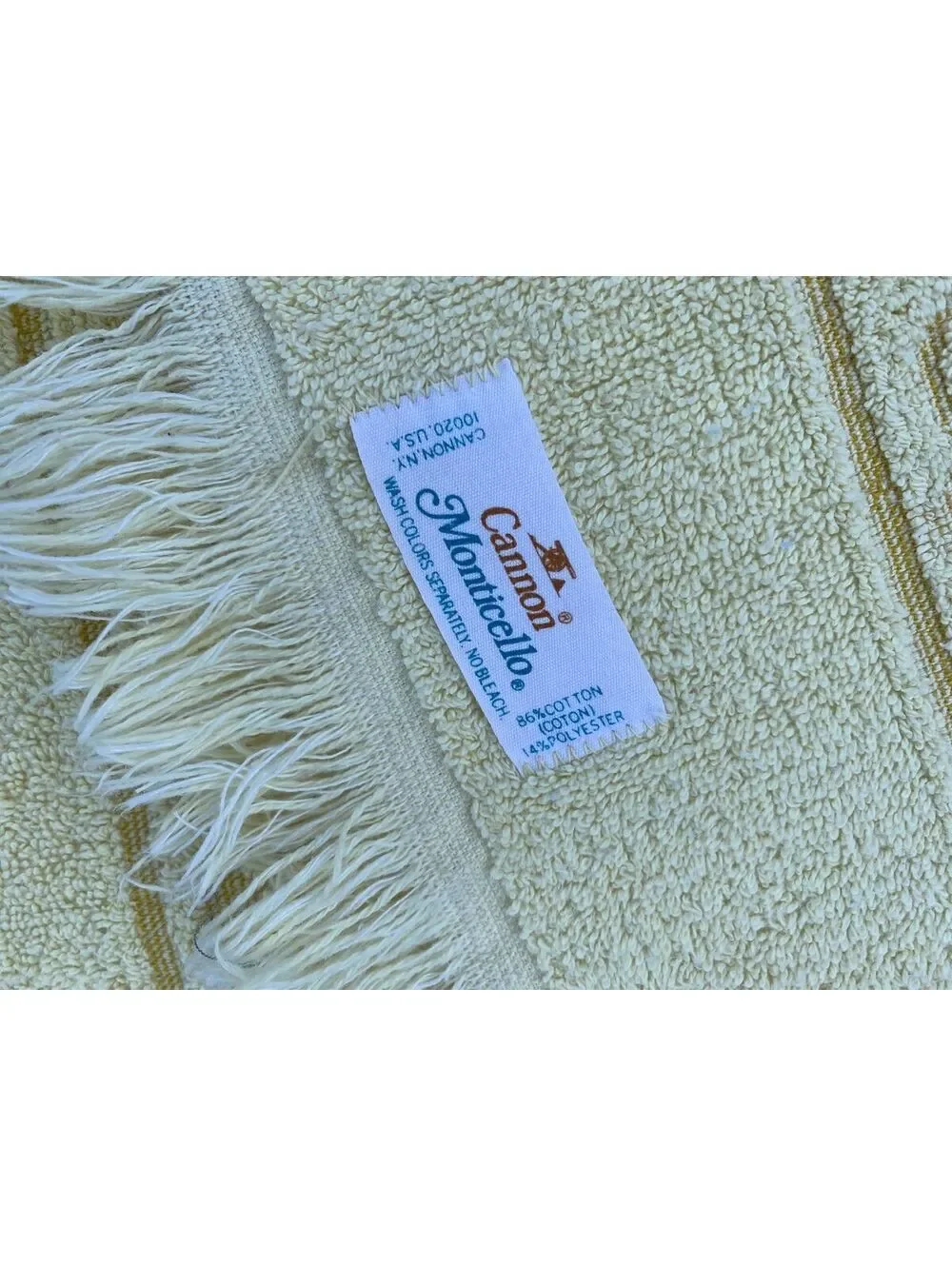Vintage midcentury cannon monticello sculpted fringed butter yellow hand towel